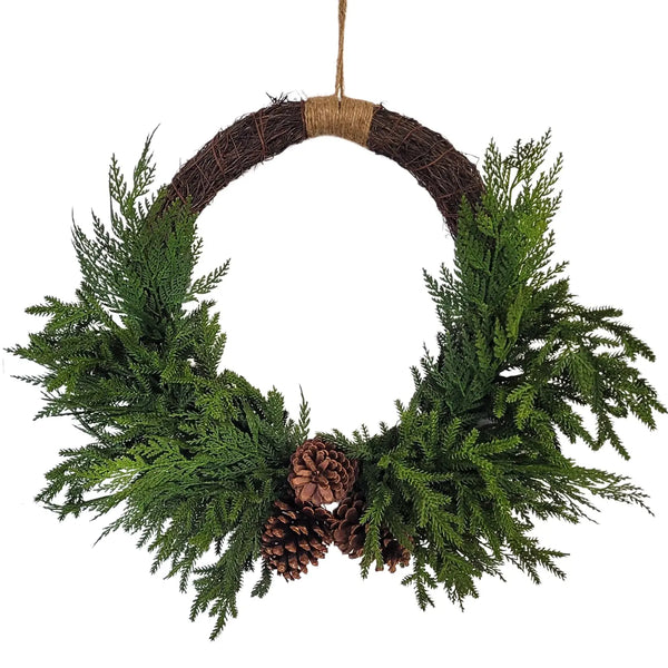 24" Real Touch Spruce and Cedar Half Vine Wreath