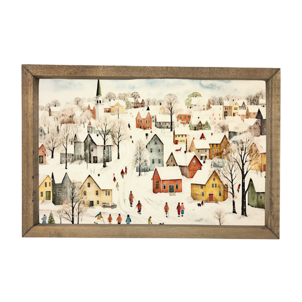 Snowy Hillside Village <br>Framed Art