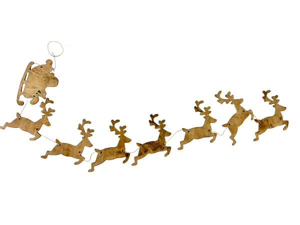 Santa's Sleigh and Reindeer Wood Garland