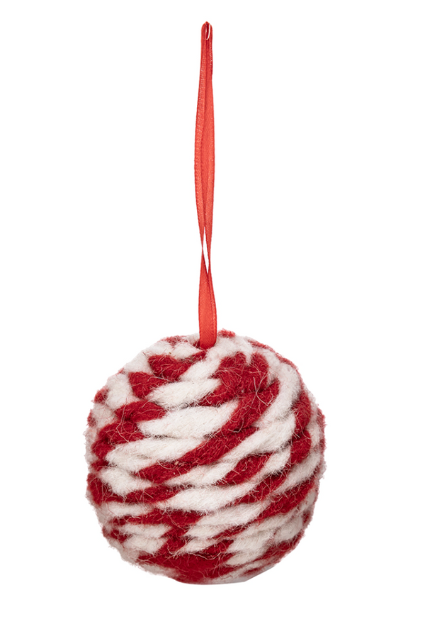Red/White Twisted Felt Ball Ornament