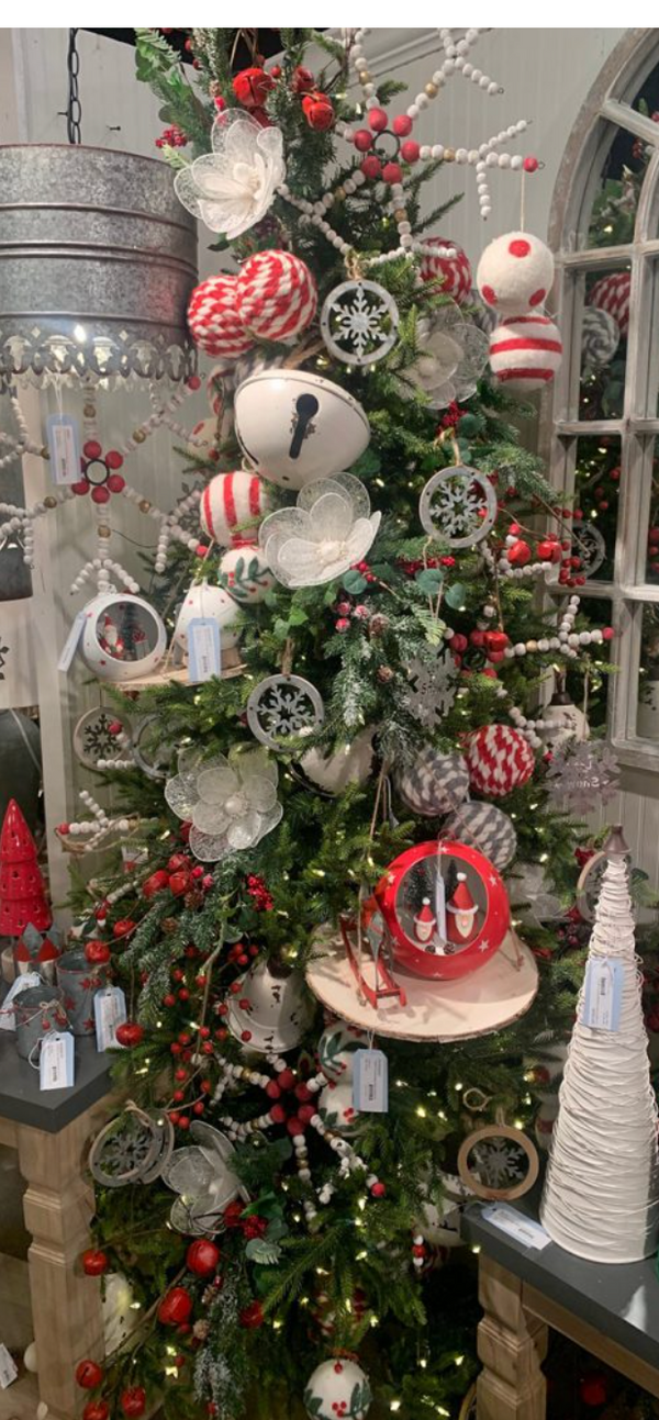 Red/White Striped Felt Ball Ornament