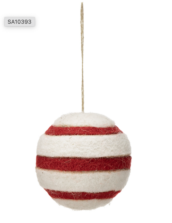 Red/White Striped Felt Ball Ornament