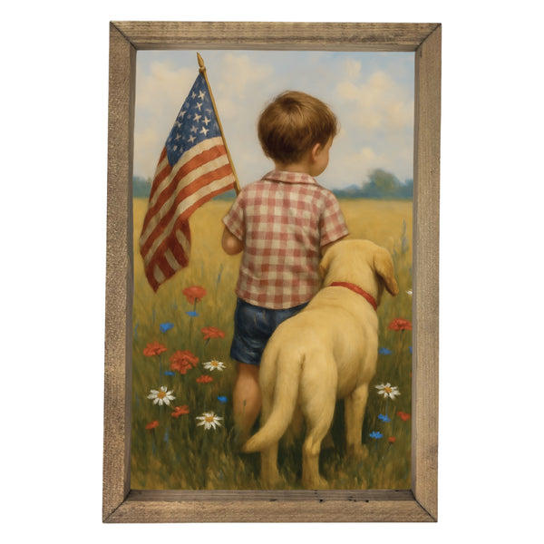 Boy wih Dog Back <br>Framed Art