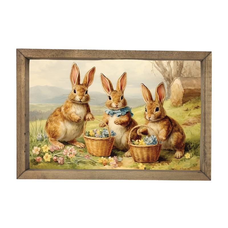 Three Bunnies with Flowers <br>Framed Art