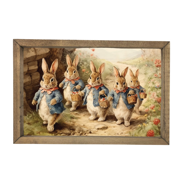 Five Walking Bunnies <br>Framed Art