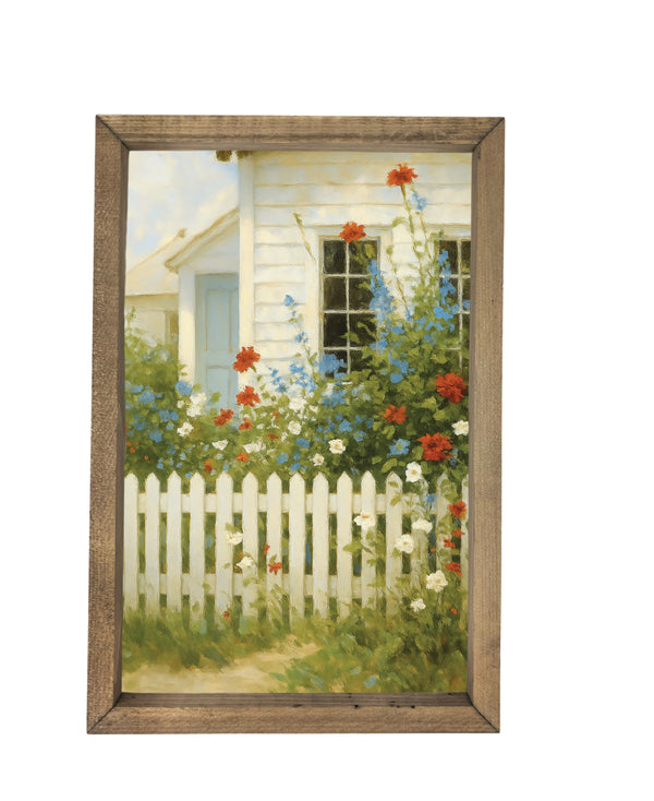 Picket Fence with Flowers <br>Framed Art