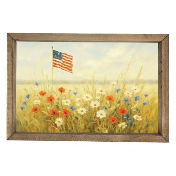 Flag in a Flower Field <br>Framed Art