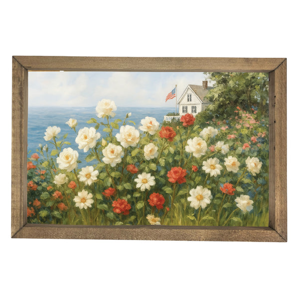 Cottage with Flowers by the Water <br>Framed Art